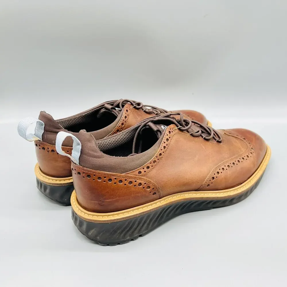 ECCO Shoes Mens 7.5 Brown Leather ST1 Wingtip Low Top Casual Sneakers Comfort